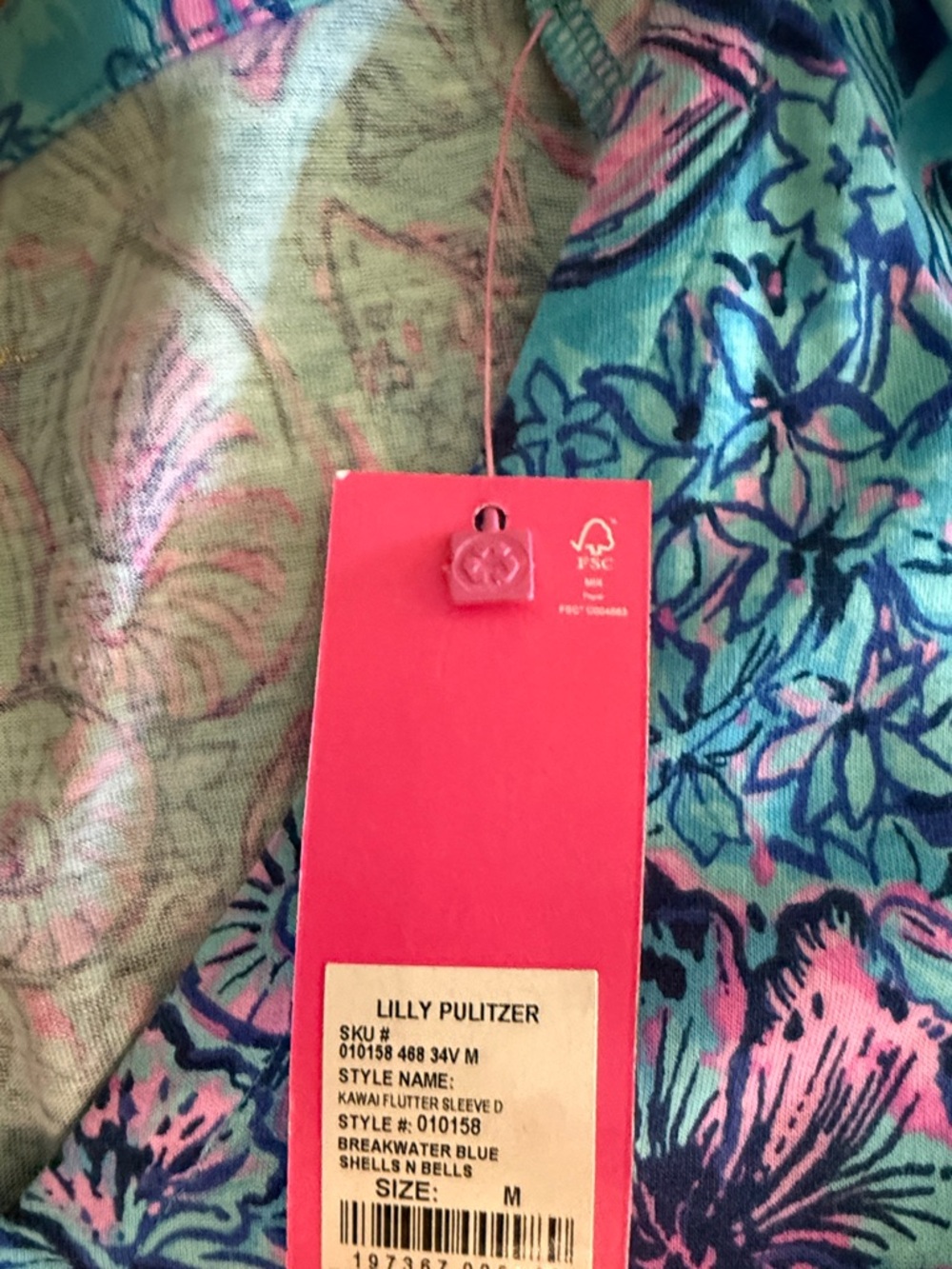 Lilly Pulitzer Kawai flutter sleeve dress in breakwater blue shelves and bells M - Picture 6 of 8